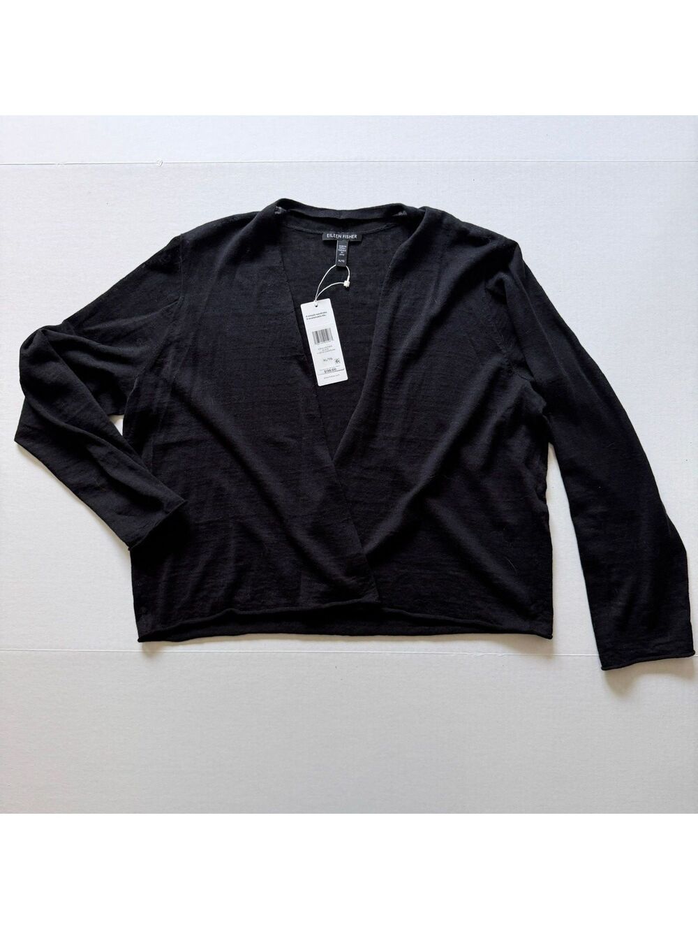Eileen Fisher Women's Black Organic Linen and Cotton Blend Cardigan XL